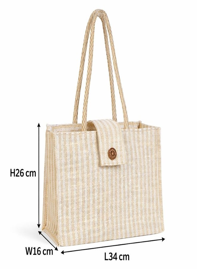 MOZU BAZAAR Jute Bag with Zip for Women & Men | Office Lunch Tiffin Carry Bag | Reusable Jute Shopping & Grocery Tote | Medium Brown - Image 2