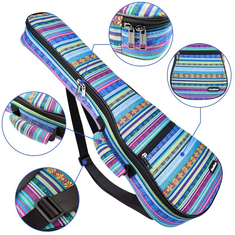 CLOUDMUSIC Ukulele Case Gig Bag Padded Backpack For Concert 23" Inch(Concert,Hawaii Blue) - Image 2