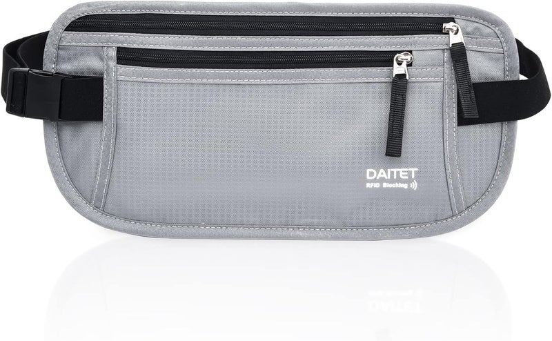 DAITET حزام النقود - حامل جواز السفر، محفظة سفر مخفية آمنة مع حجب RFID، حزام خفي للخصر - Image 1