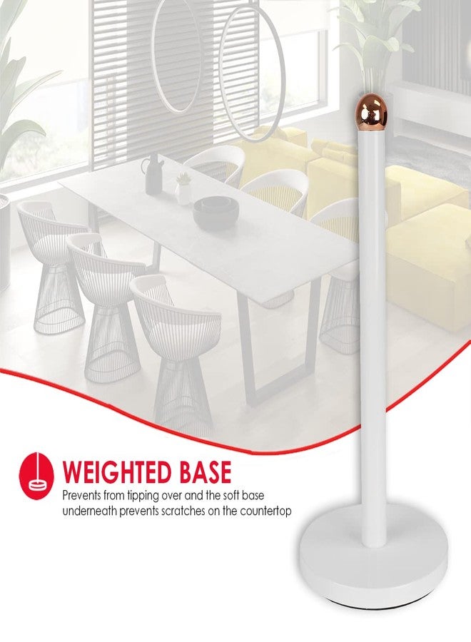 Home Basics Grove Free Standing Paper Towel Holder with Weighted Padded Base, White, 13.5" - Image 5