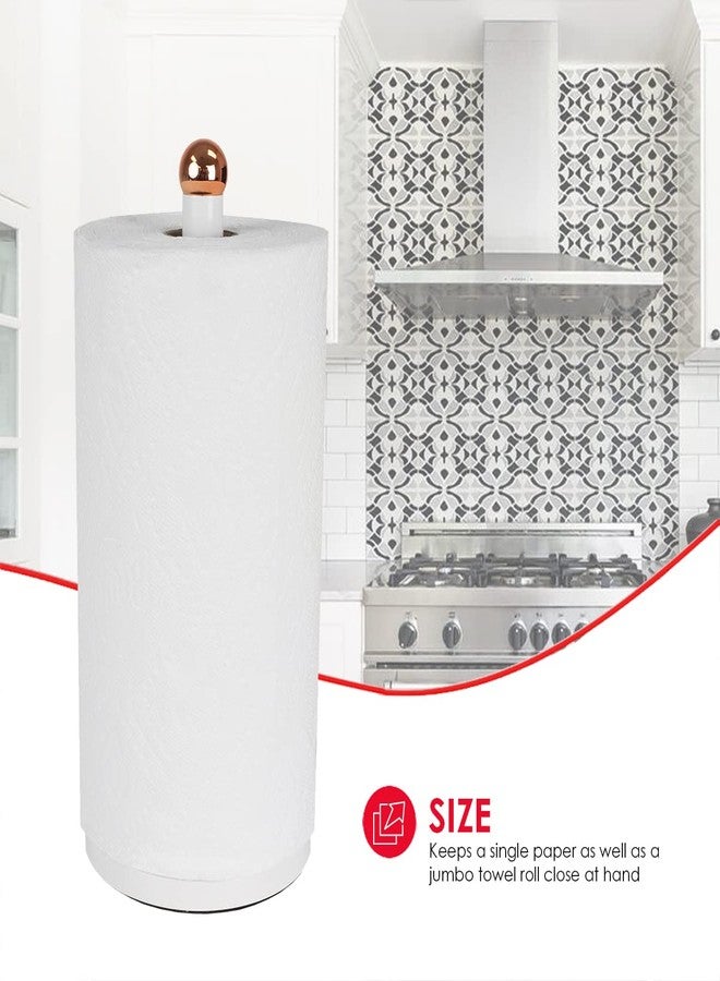 Home Basics Grove Free Standing Paper Towel Holder with Weighted Padded Base, White, 13.5" - Image 3