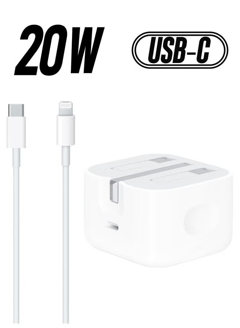 TIGER iPhone Charger 20W USB-C Dual Port Power Adapter – iPhone Fast Charger with Type-C to Lightning Cable 1 Meter, White | USB-C Wall Fast Charger Compatible with All iPhone Models (iPhone 12, 13, 14, 15, and more)  - Image 1