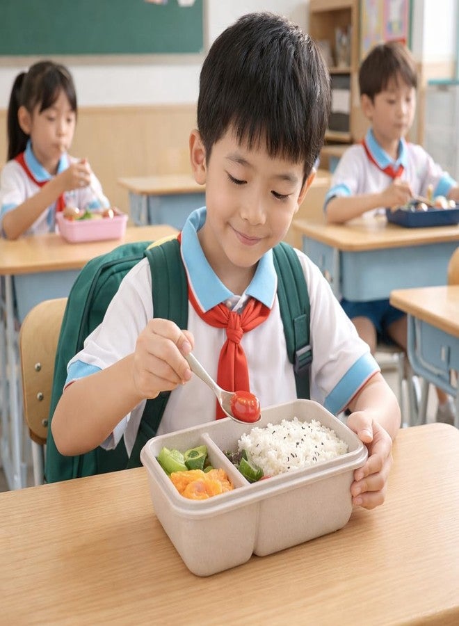 ATETO Wheat Fiber Lunch Box 850ml with Spoon & Fork | Leakproof Bento Tiffin Box with 2 Compartments | Airtight Microwave Safe Food Container for Office, School, Kids, Travel & Daily Use - Image 4