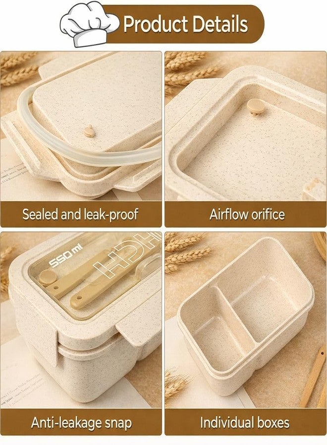 ATETO Wheat Fiber Lunch Box 850ml with Spoon & Fork | Leakproof Bento Tiffin Box with 2 Compartments | Airtight Microwave Safe Food Container for Office, School, Kids, Travel & Daily Use - Image 3