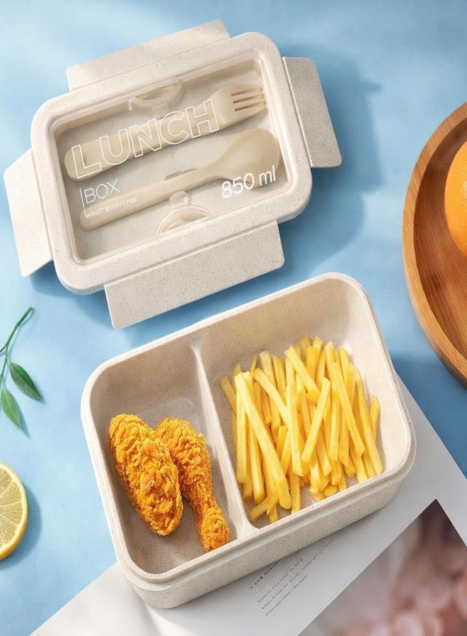 ATETO Wheat Fiber Lunch Box 850ml with Spoon & Fork | Leakproof Bento Tiffin Box with 2 Compartments | Airtight Microwave Safe Food Container for Office, School, Kids, Travel & Daily Use - Image 5