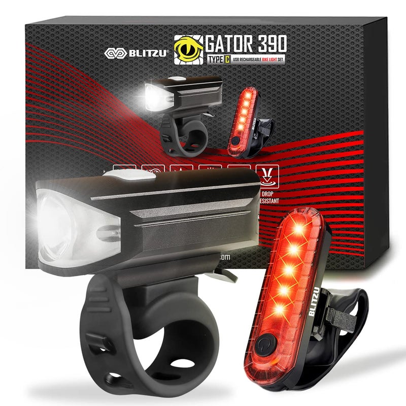 BLITZU Bike Lights for Night Riding, USB-C Rechargeable Bike Lights Front and Back, Waterproof Bicycle Light for Cycling Safety, Bike Headlight, Tail Light Reflectors Set, Long Battery Life, Easy to Install - Image 1