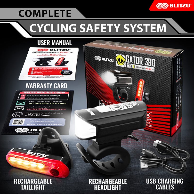 BLITZU Bike Lights for Night Riding, USB-C Rechargeable Bike Lights Front and Back, Waterproof Bicycle Light for Cycling Safety, Bike Headlight, Tail Light Reflectors Set, Long Battery Life, Easy to Install - Image 4