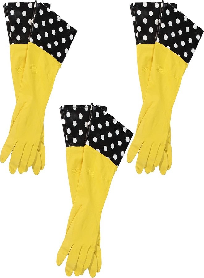 Evriholder Glam-Gloves Reusable Latex Dishwashing Gloves for Kitchen or Cleaning, Yellow, 3 Pairs, Patterns May Vary - Image 1