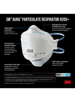3M 3M Aura Particulate Respirator 9205+ N95, Lightweight, Three Panel Designed Respirator Helps Provide Comfortable And Convenient Respiratory Protection, 10-Pack  - Image 2