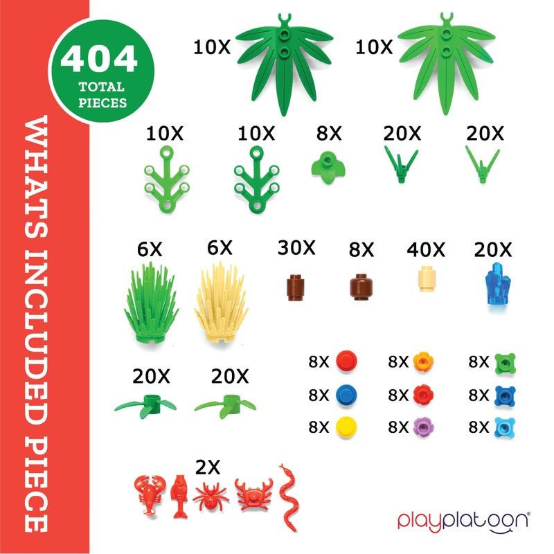 Play Platoon 404 Piece Jungle Building Bricks Kit Botanical Forest Building Block Compatible with Major Brand Accessories Set with Plants Trees Bushes Trees Flowers Forest Scenery - Image 3