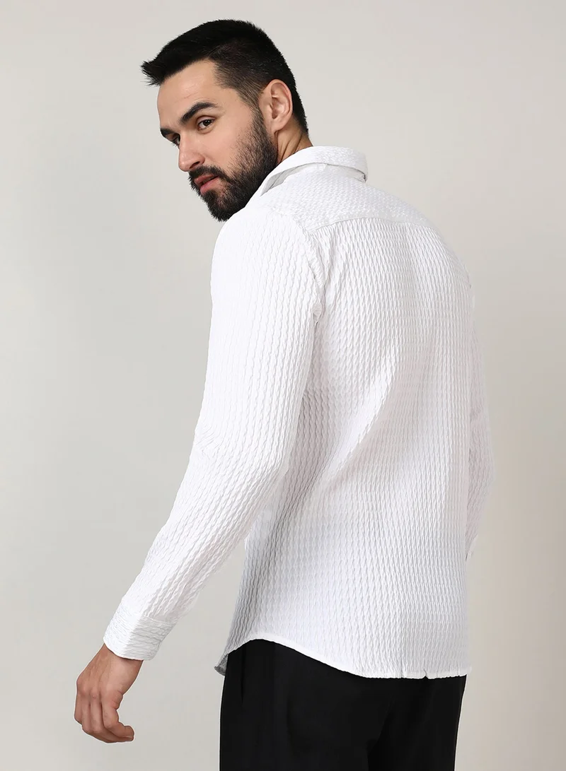 CAHOOT  Men's Chalk White Twisted Crease Shirt For Casual Wear | Spread Collar | Long Sleeve | Button Closure | Shirt Crafted With Comfort Fit For Everyday Wear for Men | Best Price UAE
