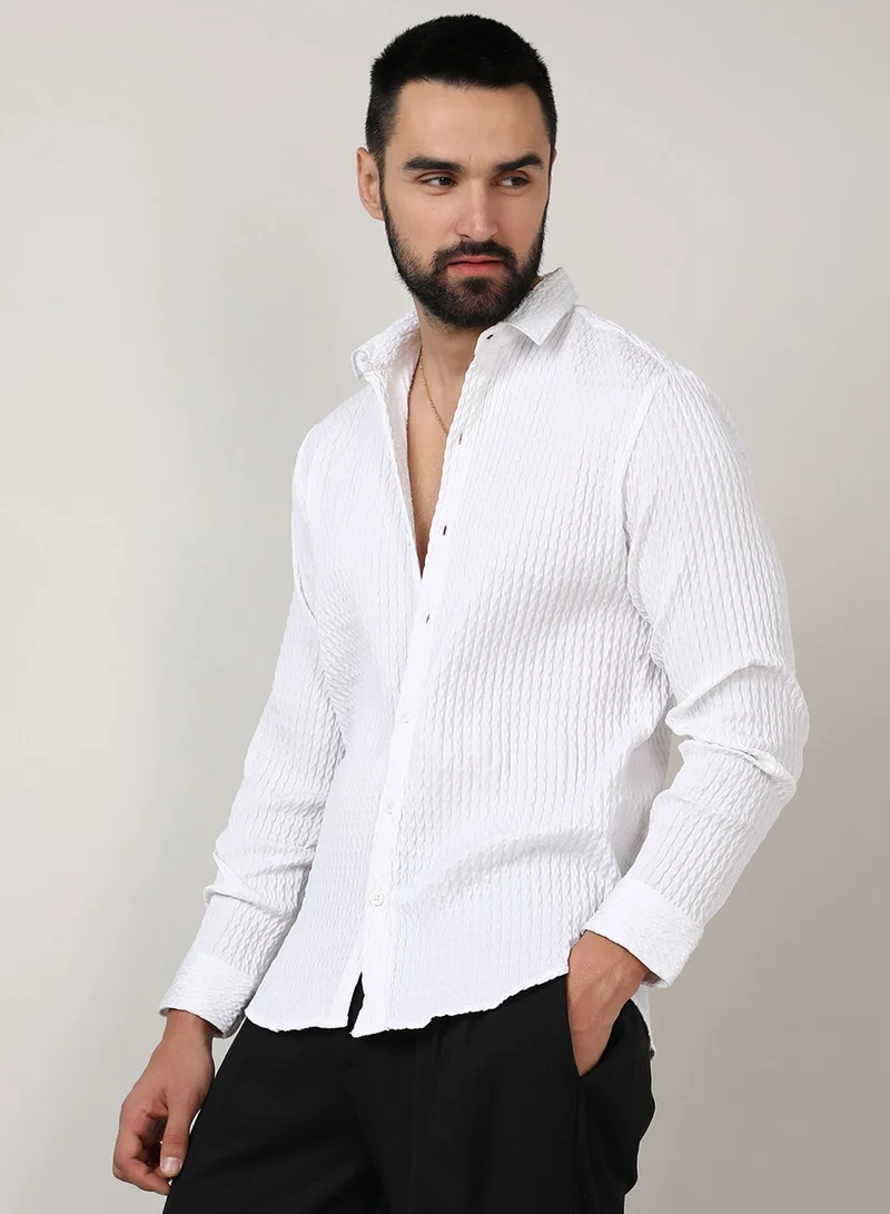 CAHOOT  Men's Chalk White Twisted Crease Shirt For Casual Wear | Spread Collar | Long Sleeve | Button Closure | Shirt Crafted With Comfort Fit For Everyday Wear for Men | Best Price UAE