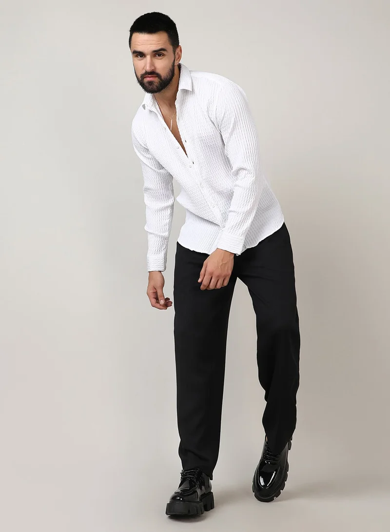 CAHOOT  Men's Chalk White Twisted Crease Shirt For Casual Wear | Spread Collar | Long Sleeve | Button Closure | Shirt Crafted With Comfort Fit For Everyday Wear for Men | Best Price UAE