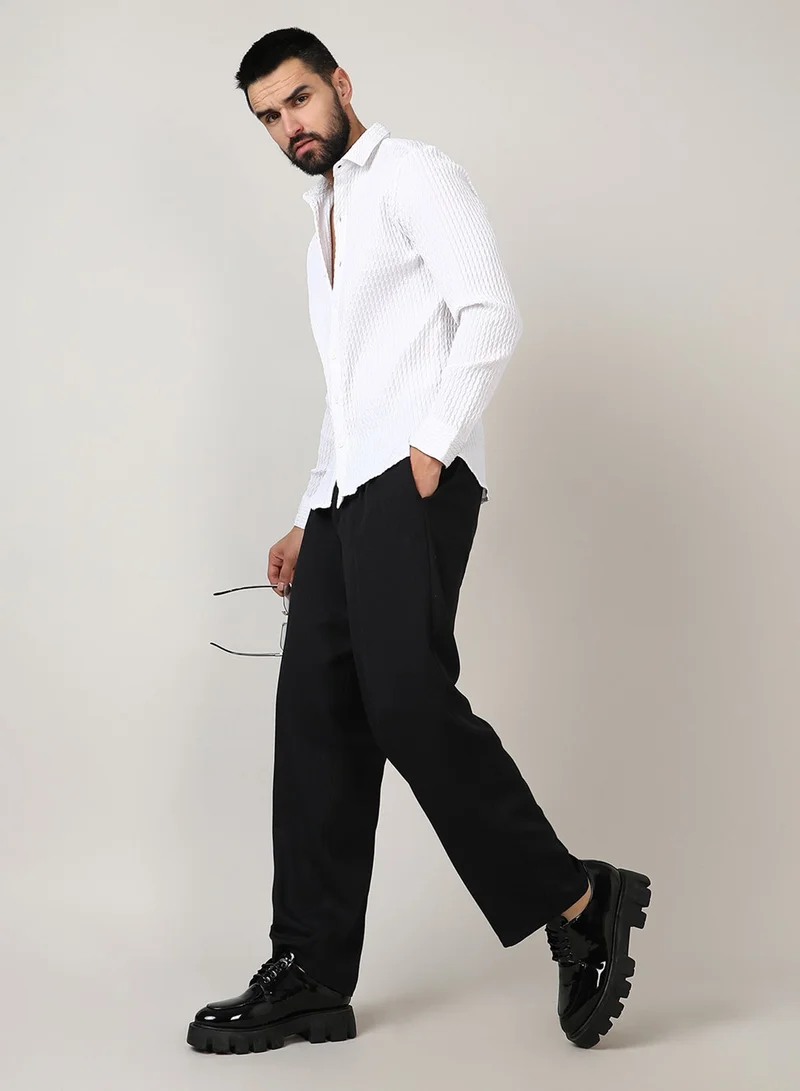 CAHOOT  Men's Chalk White Twisted Crease Shirt For Casual Wear | Spread Collar | Long Sleeve | Button Closure | Shirt Crafted With Comfort Fit For Everyday Wear for Men | Best Price UAE