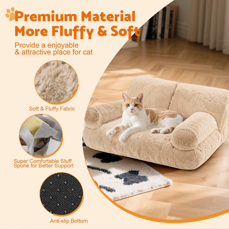 Gimars Upgrade Large Cat Bed for Indoor Cats -Added 10% More Stuff Sponge, Orthopedic Pet Couch Beds with Bolstered Edges, Fluffy Washable & Removable Cover, Anti Slip Base,Teak Milk Color - Image 4