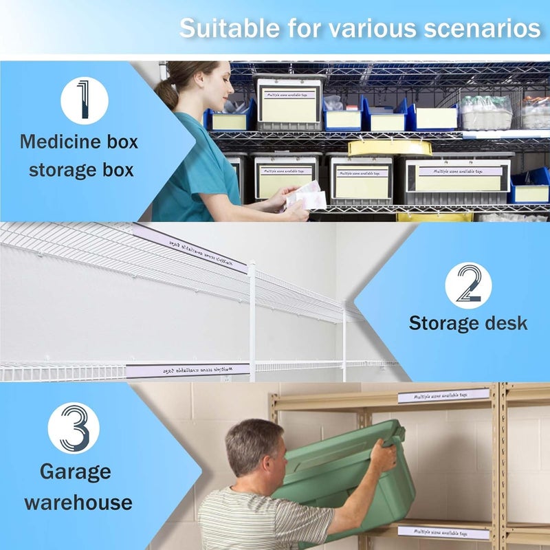 EEOYU Magnetic Label Holders with Magnets Magnetic Data Card Holders with Clear Plastic Protectors for Metal Shelf, Whiteboard, Set of 50 (1 x 8 Inch) - Image 3