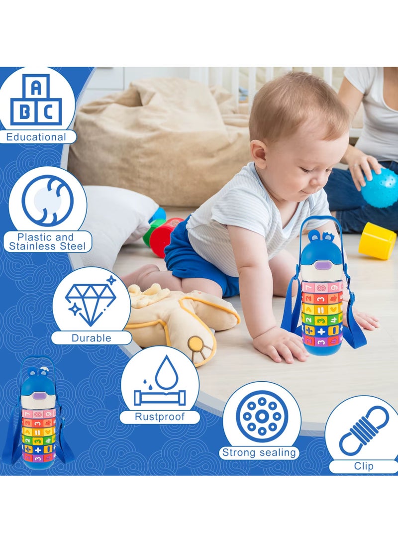 تويسو زجاجة مياه لتعلم الرياضيات من Twisoo Kids - 430 مل، خالية من مادة BPA، مصنوعة من الفولاذ المقاوم للصدأ مانعة للتسرب، معزولة بالفراغ مع القش والحزام أزرق  - Image 5