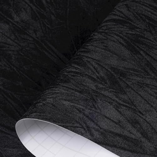 Decotalk 2ft X 10ft Black Adhesive Velvet Fabric Velvet Peel and Stick Wallpaper Black Felt Contact Paper for Shelf Lining Drawer Liner Solid Color Flocking Wallpaper Felt Wall Paper Self Adhesive - Image 1