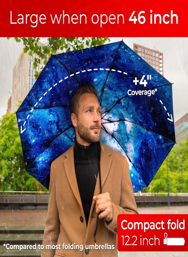 TUMELLA Flip-proof Inverted Travel Umbrella, Small Strong but Light Portable and Automatic Reverse Folding Rain Umbrella, Durable Premium Grip, Fits Car & Backpack, C. Stellar Glow, 46 inches, Modern - Image 2