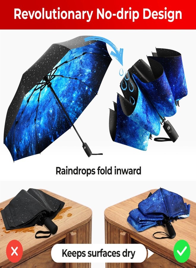 TUMELLA Flip-proof Inverted Travel Umbrella, Small Strong but Light Portable and Automatic Reverse Folding Rain Umbrella, Durable Premium Grip, Fits Car & Backpack, C. Stellar Glow, 46 inches, Modern - Image 5