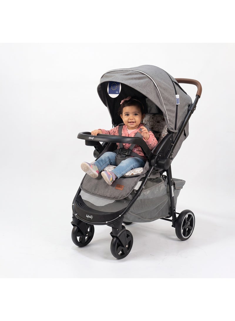 infinity Baby Stroller comfortably Foldable, One-Handed, 5-Point Safety Belts, Fits up to 30 kg_grey - Image 1