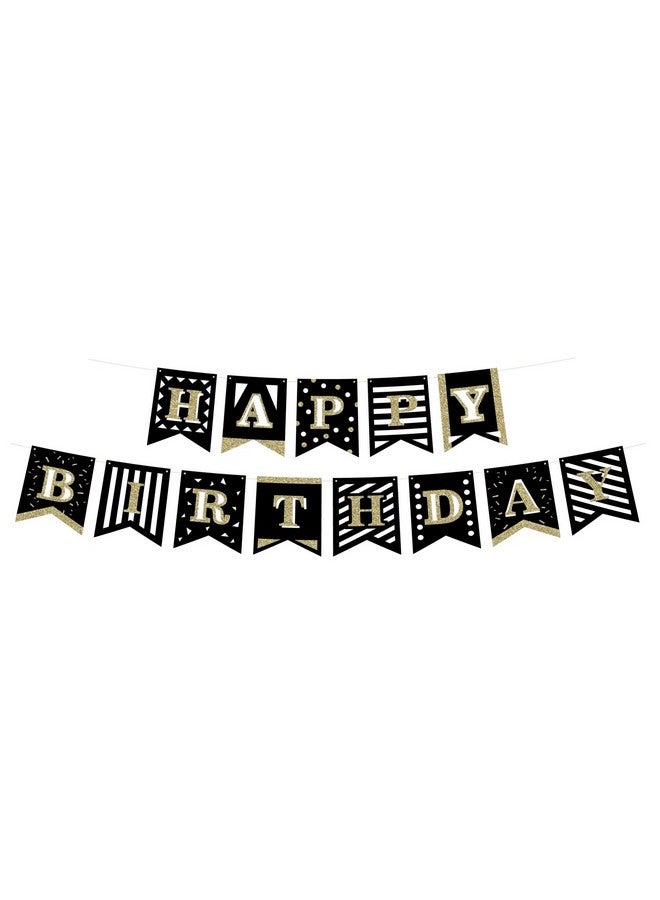 Oojami Black Happy Birthday Bunting Banner With Shiny Glitter Gold Letter Birthday Party Supplies Decorations Includes Balloons - Image 3