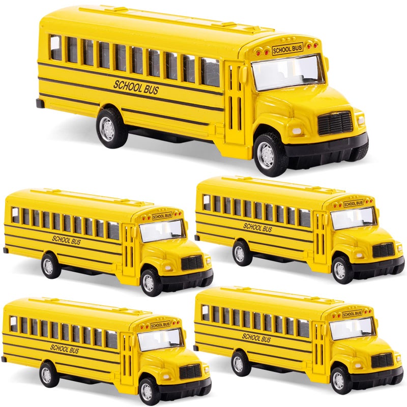 weilaga 5 Pack 55 Pull Back Yellow School Bus PlaysetDurable Diecast Metal Toy VehiclesParty FavorsBest Birthday Gift for Boys Girls Kids Toddlers - Image 3