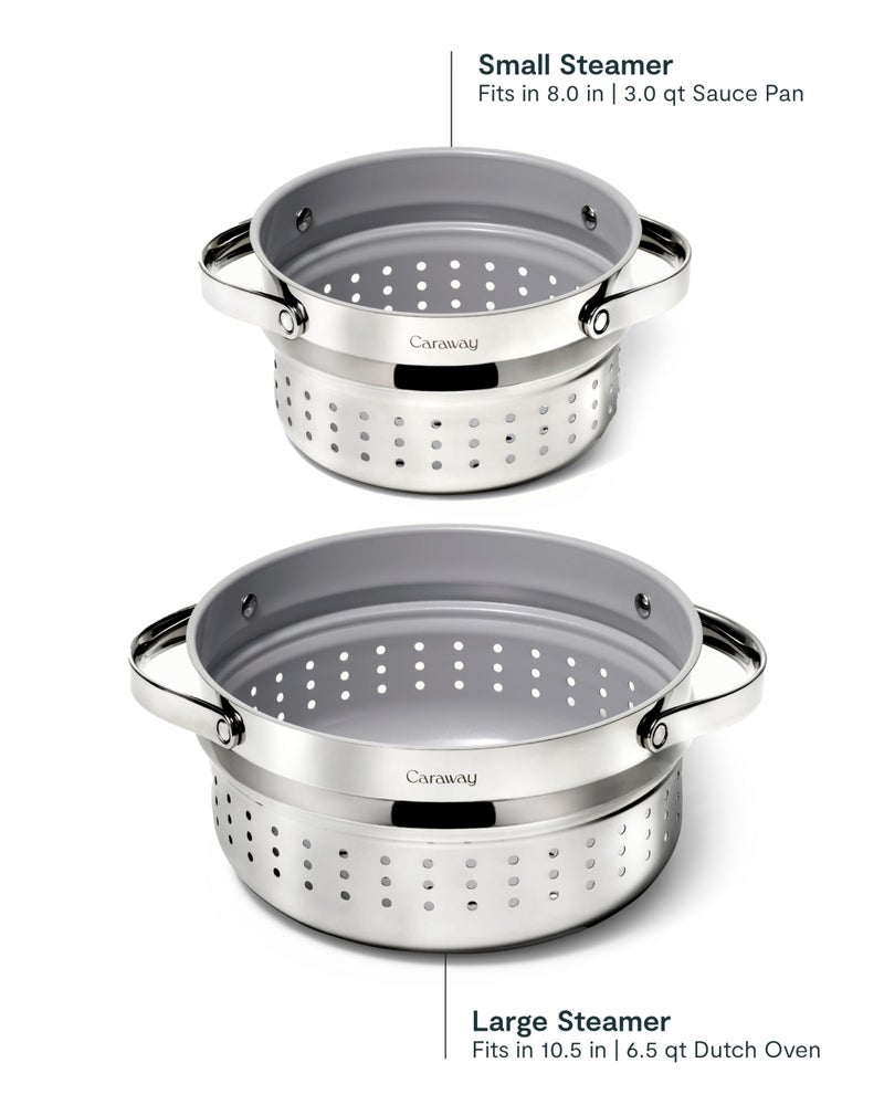 Caraway Steamer - Stainless Steel Steamer with Handles - Non Stick, Non Toxic Coating - Steam Veggies, Seafood, and More - Compatible With Our Dutch Oven or Sauce Pan - Large - Image 3