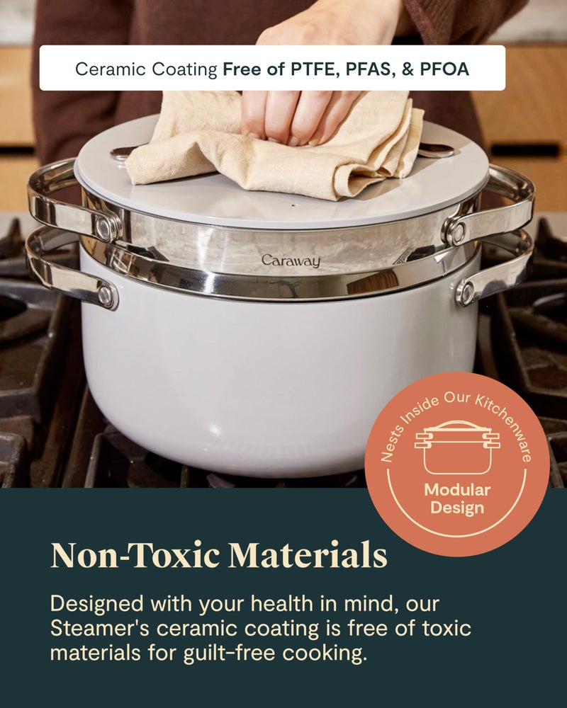 Caraway Steamer - Stainless Steel Steamer with Handles - Non Stick, Non Toxic Coating - Steam Veggies, Seafood, and More - Compatible With Our Dutch Oven or Sauce Pan - Large - Image 4