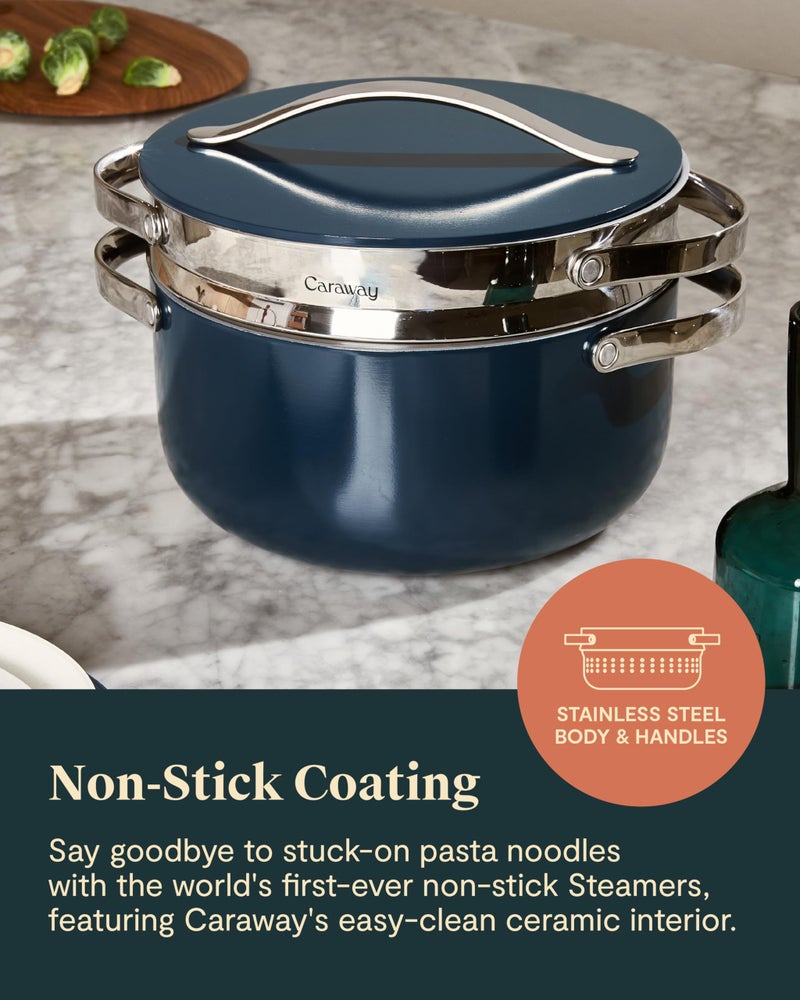 Caraway Steamer - Stainless Steel Steamer with Handles - Non Stick, Non Toxic Coating - Steam Veggies, Seafood, and More - Compatible With Our Dutch Oven or Sauce Pan - Large - Image 5