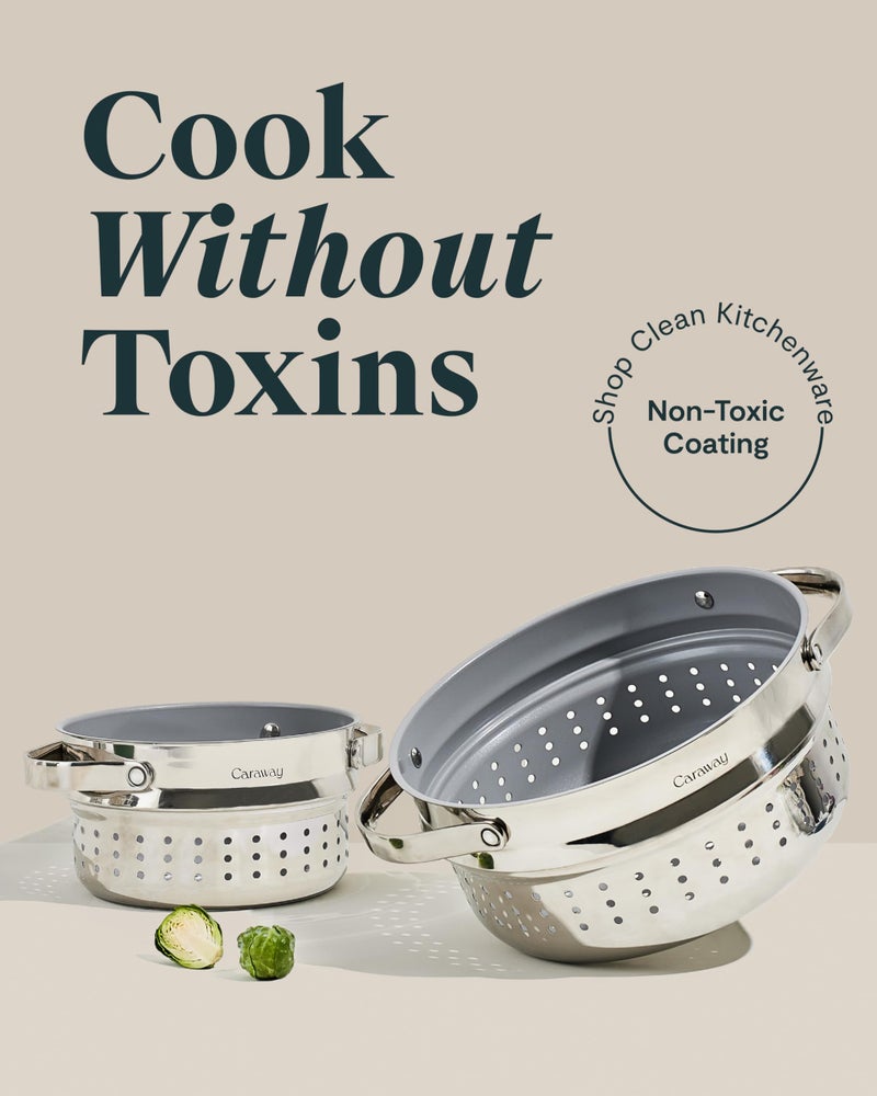 Caraway Steamer - Stainless Steel Steamer with Handles - Non Stick, Non Toxic Coating - Steam Veggies, Seafood, and More - Compatible With Our Dutch Oven or Sauce Pan - Large - Image 2