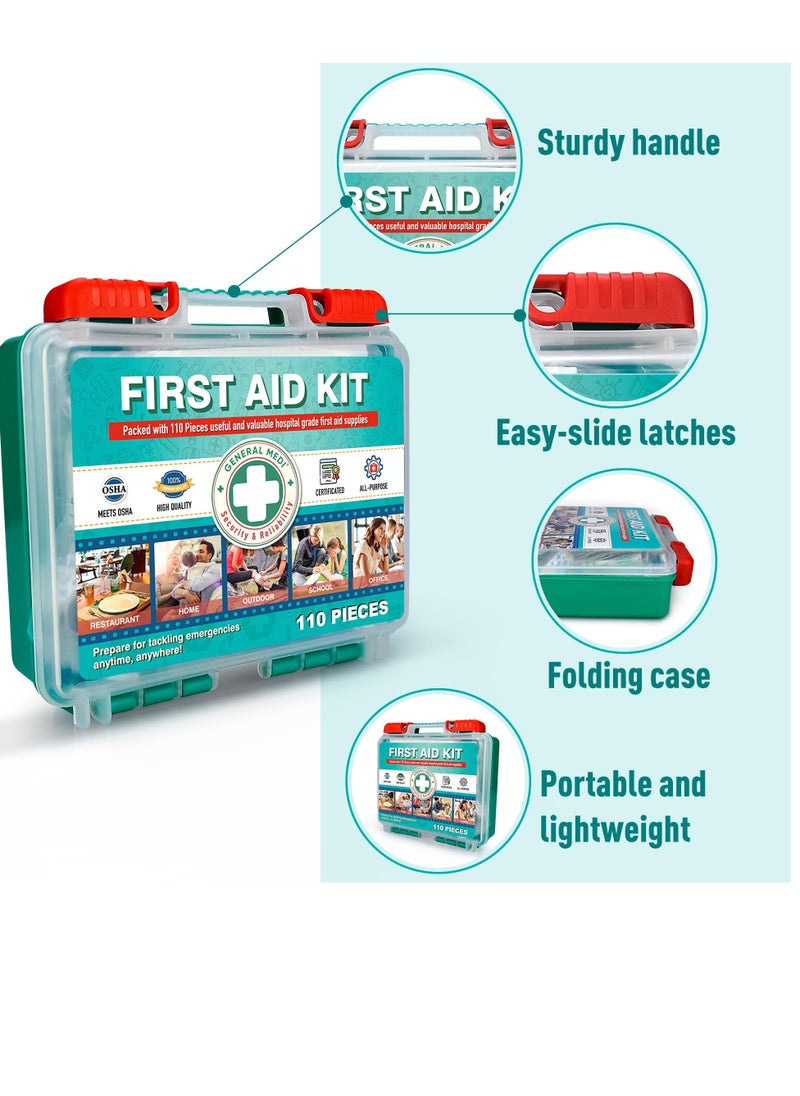 General Medi - Mini First Aid Kit, 110 Pieces Small First Aid Kit - Includes Emergency Foil Blanket, Scissors for Travel, Home, Office, Vehicle, Camping, Workplace & Outdoor - Image 1