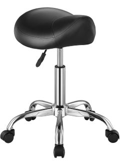 VEVOR VEVOR Saddle Stool with Wheels 450 LBS Weight Capacity Ergonomic Rolling Stool Height Adjustable Thickened PU Leather Swivel Saddle Chair for Salon Spa Massage Tattoo Clinic Black 