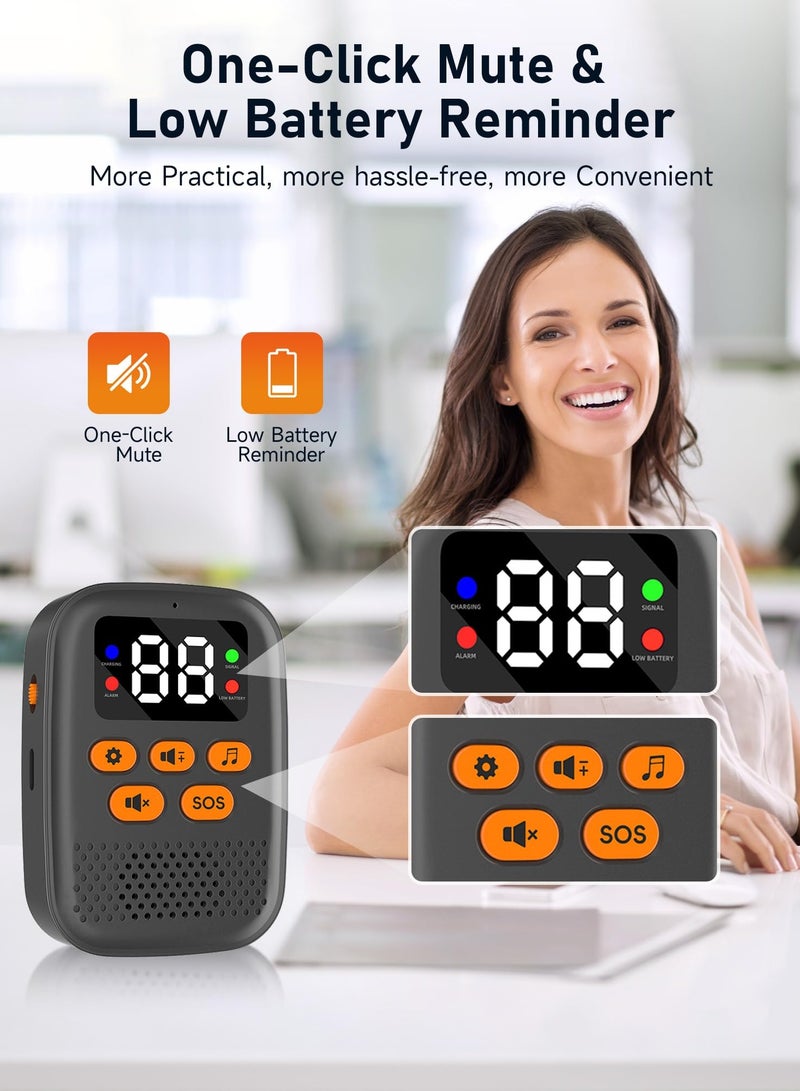 XiuWoo Call bell, 1 Caregiver Call Button and 1 Wrist Watch Alert Button for Seniors at Home and1 Caregiver Pager with Vibration, Led Display, Mute Panic Button, Call Button for Elderly at Home  - Image 2