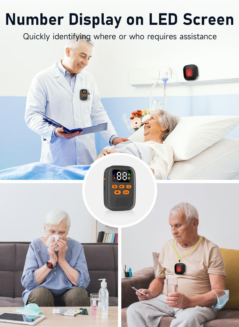 XiuWoo Call bell, 1 Caregiver Call Button and 1 Wrist Watch Alert Button for Seniors at Home and1 Caregiver Pager with Vibration, Led Display, Mute Panic Button, Call Button for Elderly at Home  - Image 5