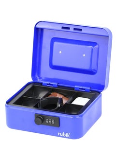 Medium Cash Box with Tray and Combination Lock Portable Durable Register Money Box Safe for Bills Jewelry Receipts Coins (20x16x9cm) Blue
