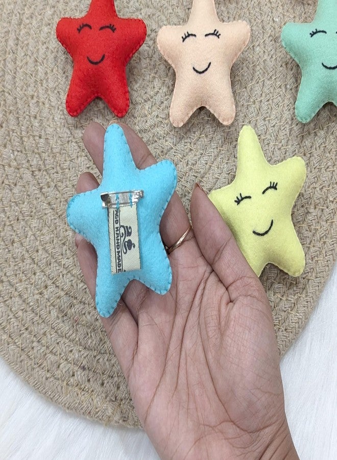 AGD Handmade دبابيس بروش على شكل نجمة مبتسمة مصنوعة يدويًا من AGD - ألوان قوس قزح - هدايا تذكارية لأعياد الميلاد للأولاد والبنات، دبابيس بروش للأطفال، إكسسوارات أزياء للأطفال (قماش) (ألوان باستيل + ألوان زاهية) - Image 2