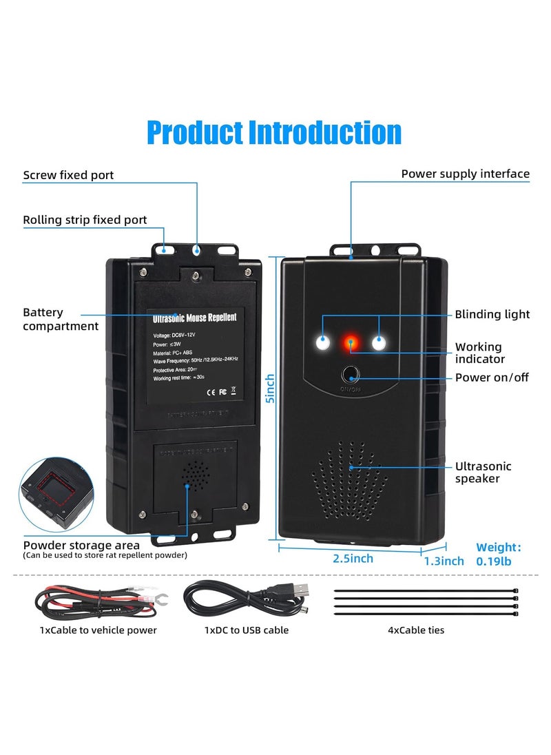 جهاز طرد الحيوانات مع ضوء ستروب و3 طرق لإمداد الطاقة، جهاز طرد الآفات بالموجات فوق الصوتية الآمن يعمل بالبطارية، يمنع الفئران والجرذان والسناجب من الوصول إلى محرك السيارة والشاحنة والسيارة الترفيهية، عبوة من قطعتين - pzsku/Z85E54FC3561EA58B12B9Z/45/_/1709550579/db4a0649-d141-4e4a-84a9-80fcc310006a