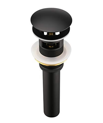 Purelux Pop Up Drain Stopper with Overflow for Bathroom Faucet Vessel or Vanity Sink, Matte Black Finish - Image 1