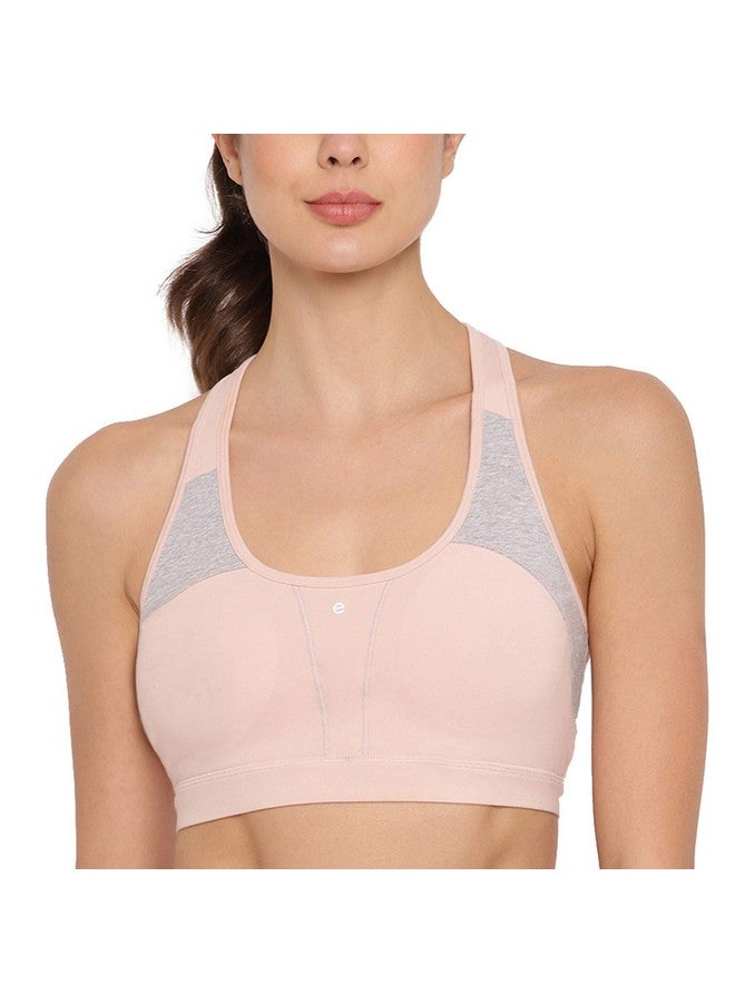 Enamor SB08 Racer Back Medium Impact Sports Bra With Removable Pads - Padded Non Wired High Coverage-(SB08_Pearl_S)-S - Image 1