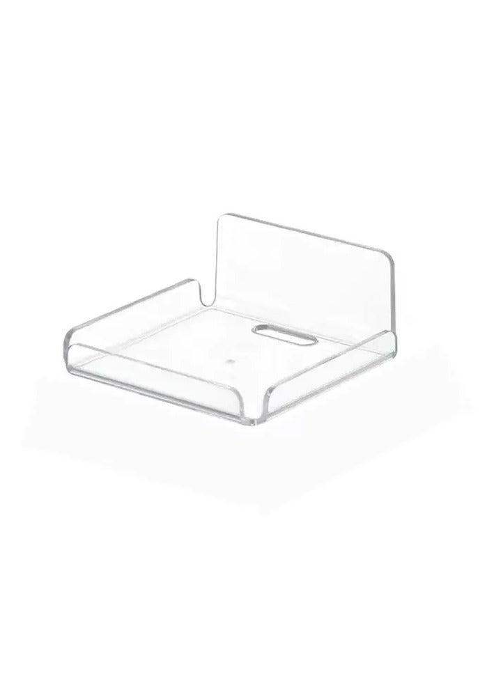 2Pcs No-Drill Adhesive Wall Shelf - Clear Acrylic Organizer with 4-Sided Guardrail & Dual Cable Holes, Heavy Duty Space-Saving Mount for Security Cameras, Shampoo Bottles, Routers - Image 1