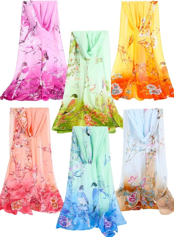 Sureio 6 Pcs Scarves for Women Lightweight Summer Floral Print Pattern Scarf for Women Dressy Long Thin Scarf Shawl(Pretty Style) - Image 1