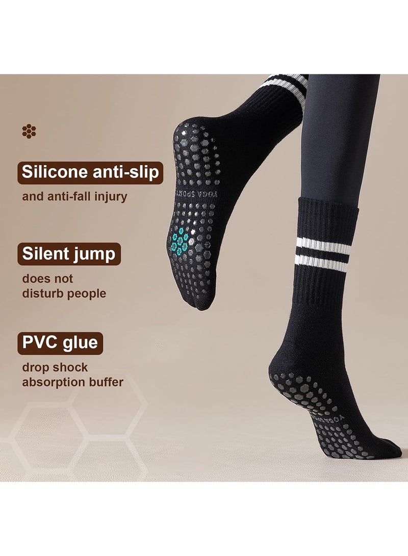 3 Pairs Non-Slip Yoga Socks for Women - Pilates, Ballet, Dance, Workout, and Hospital Use Non-Slip Pilates Socks for Barre Ballet Dance Workout Socks Black Grey Pink - Image 5