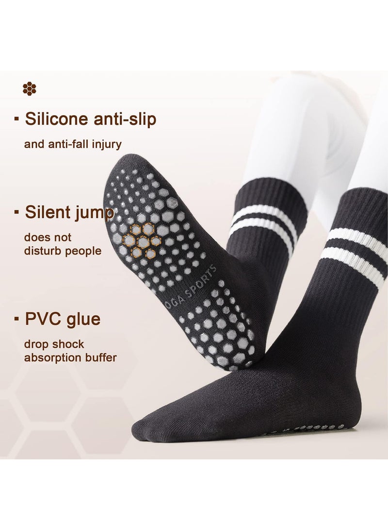 3 Pairs Non-Slip Yoga Socks for Women - Pilates, Ballet, Dance, Workout, and Hospital Use Non-Slip Pilates Socks for Barre Ballet Dance Workout Socks Black Grey Pink - Image 2