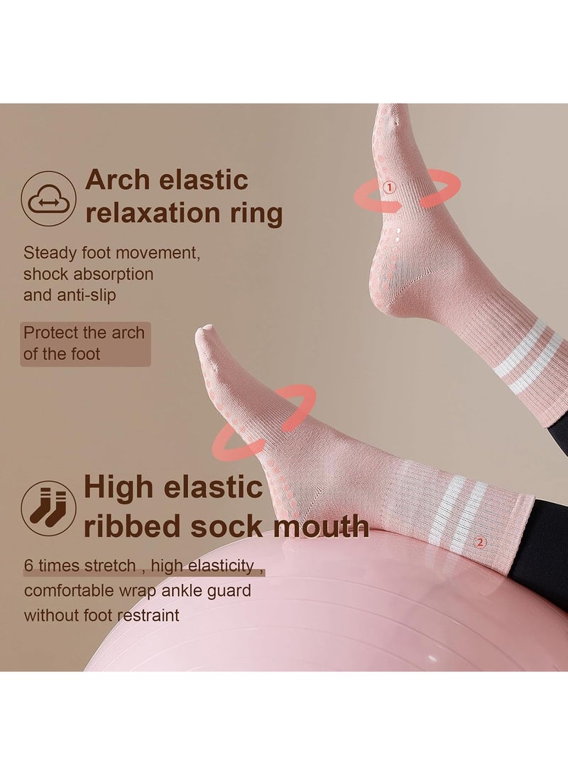 3 Pairs Non-Slip Yoga Socks for Women - Pilates, Ballet, Dance, Workout, and Hospital Use Non-Slip Pilates Socks for Barre Ballet Dance Workout Socks Black Grey Pink - Image 3