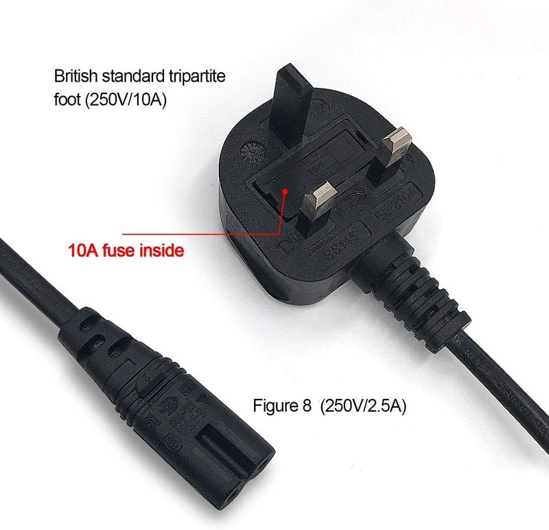Excefore 2 Pin Mains Power Lead Figure 8 IEC C7 Cable, Compatible With Xbox One S Slim Game Console, Xbox One X, Sony PS2 PS3 PS4, for PSP, PSV, HP/Samsung/Sony/Acer/Asus/Lenovo/MSI Laptop(1M) - Image 4