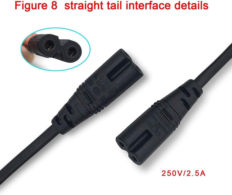 Excefore 2 Pin Mains Power Lead Figure 8 IEC C7 Cable, Compatible With Xbox One S Slim Game Console, Xbox One X, Sony PS2 PS3 PS4, for PSP, PSV, HP/Samsung/Sony/Acer/Asus/Lenovo/MSI Laptop(1M) - Image 3