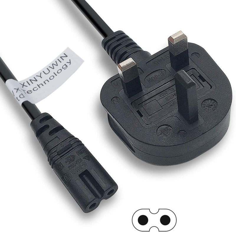 Excefore 2 Pin Mains Power Lead Figure 8 IEC C7 Cable, Compatible With Xbox One S Slim Game Console, Xbox One X, Sony PS2 PS3 PS4, for PSP, PSV, HP/Samsung/Sony/Acer/Asus/Lenovo/MSI Laptop(1M) - Image 1