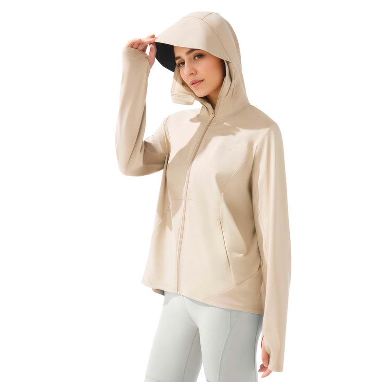 BENEUNDER Cooling Womens UPF 50 Sun Protection Lightweight Hoodie Jacket Long Sleeve Active Sun Shirts for Outdoor Workout Camel - Image 2