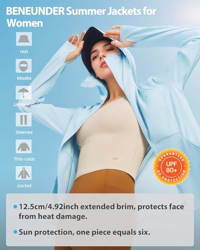BENEUNDER Cooling Womens UPF 50 Sun Protection Lightweight Hoodie Jacket Long Sleeve Active Sun Shirts for Outdoor Workout Camel - Image 3